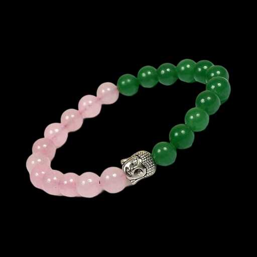Green Aventurine & Rose Quartz Buddha Head Bracelet - Image 2