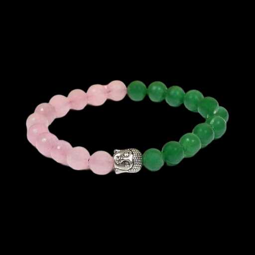 Green Aventurine & Rose Quartz Buddha Head Bracelet
